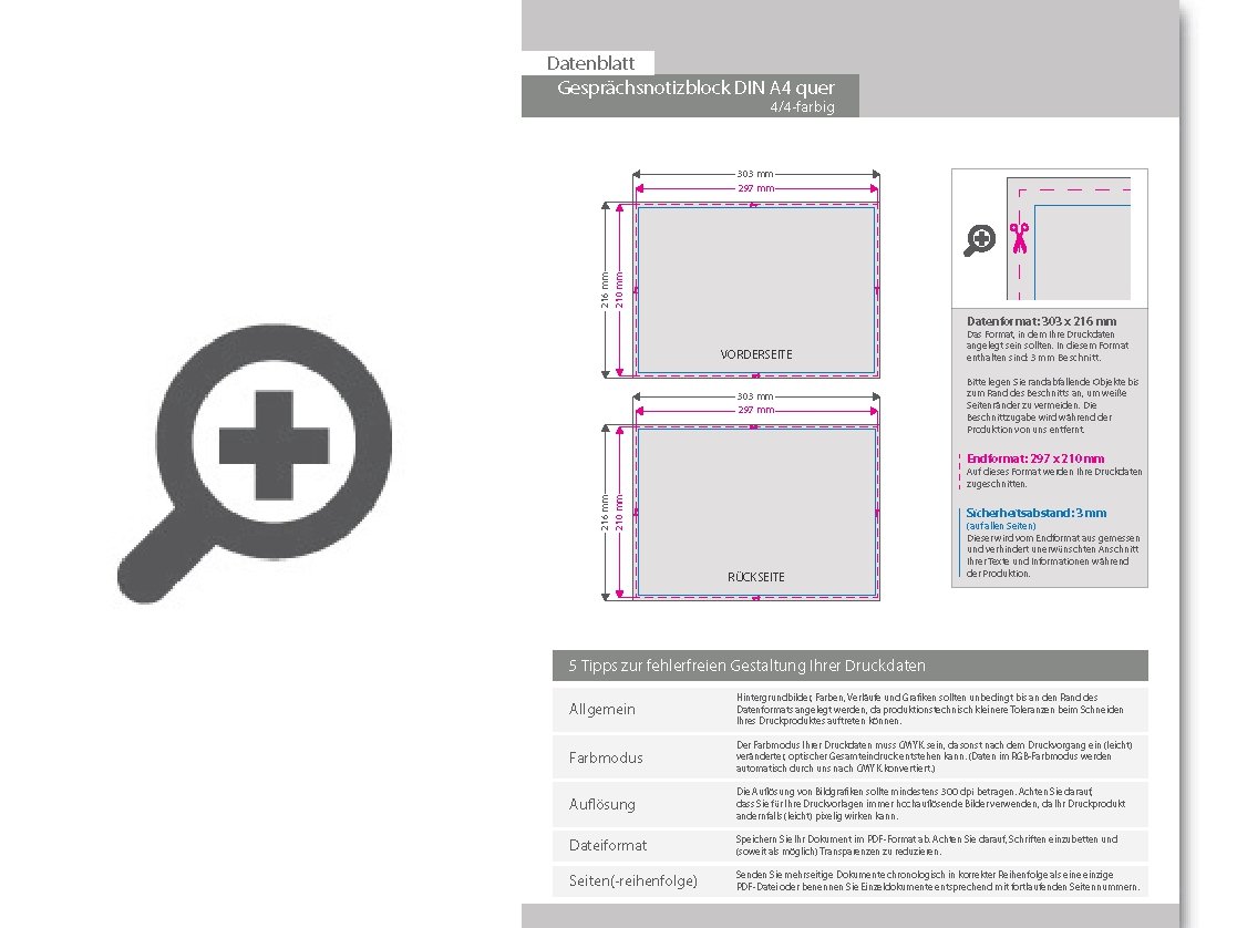 Product Bild gespr__chsnotizblock__din_a4_quer__200_blatt__4_4_farbig_beidseitig_bedruckt